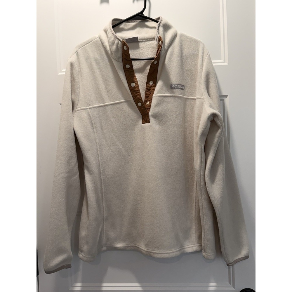 Columbia Benton Springs Women's XL Cream Fleece Snap Pullover Brown Trim